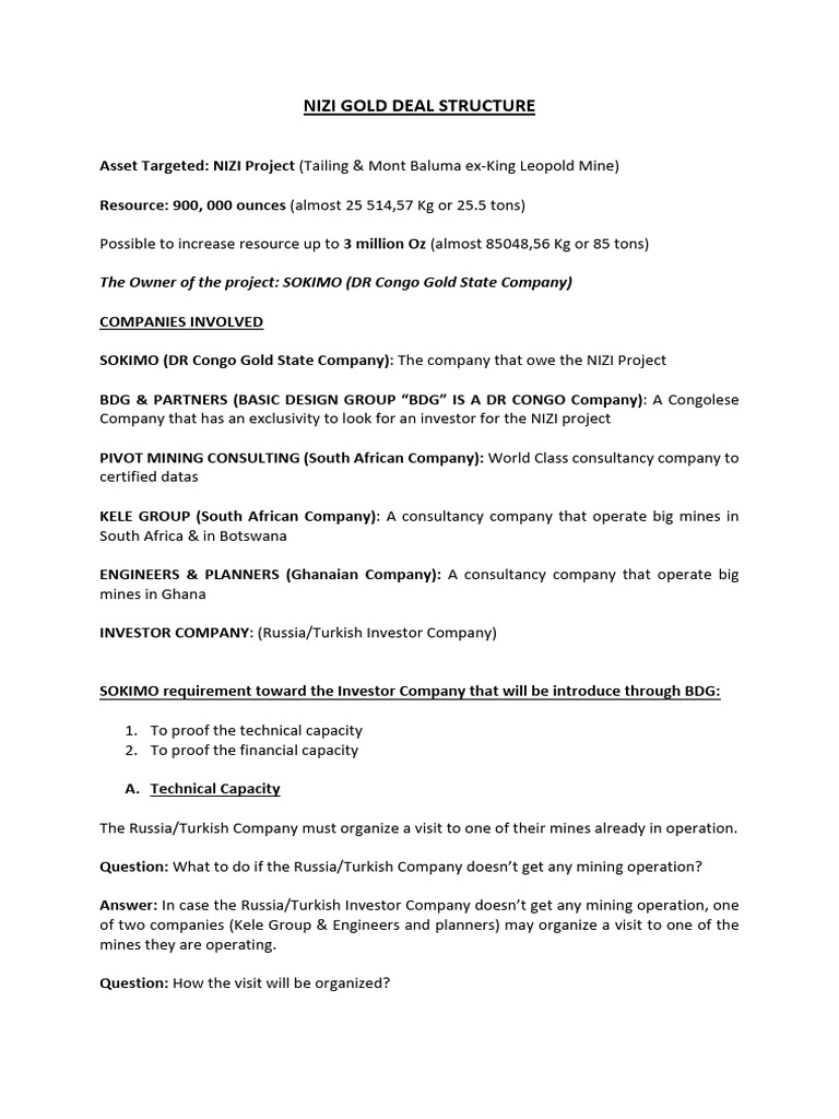 Nizi Gold Project Investment Structure | PDF | Mining | Private Sector