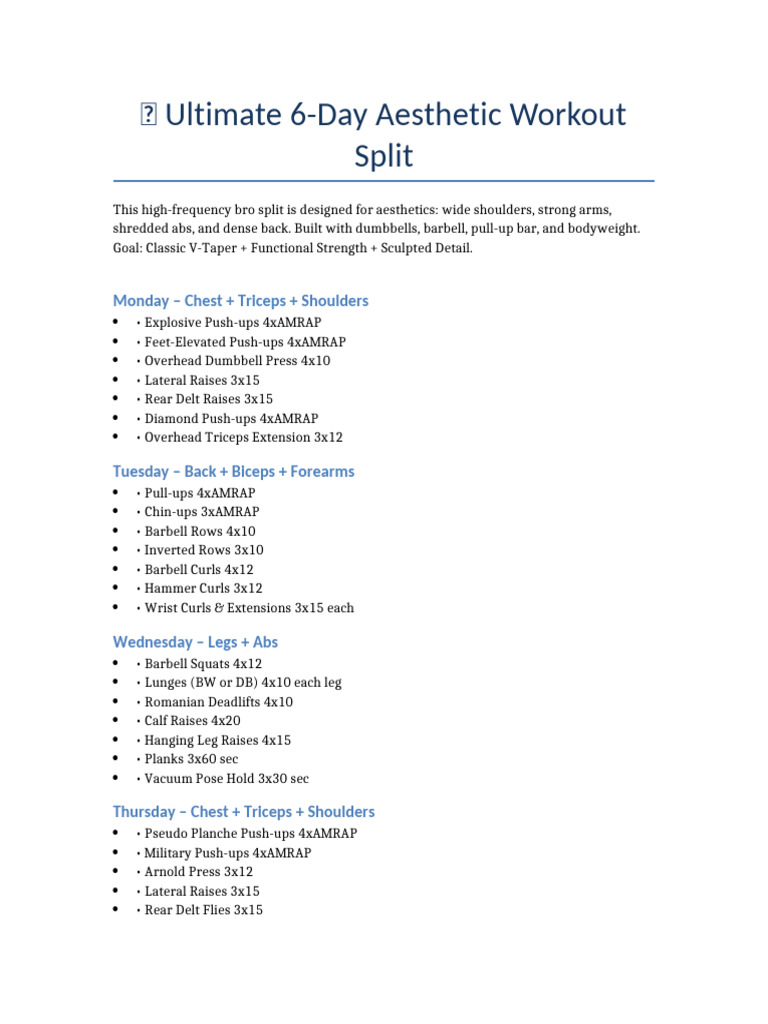 Ultimate 6 Day Aesthetic Workout Blueprint | PDF