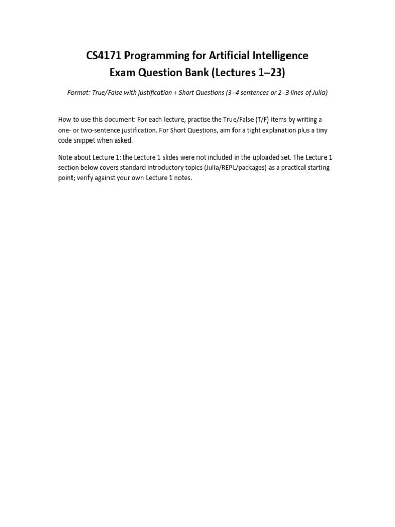 CS4171 AI Programming Exam Questions | PDF | Matrix (Mathematics ...