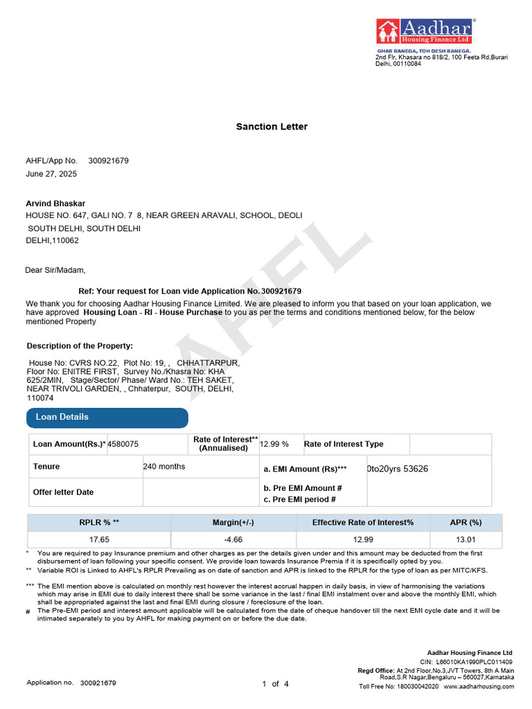 Ahfl Sanction 101 129413663 27062025 15 51 06 516 | PDF | Loans | Mortgages