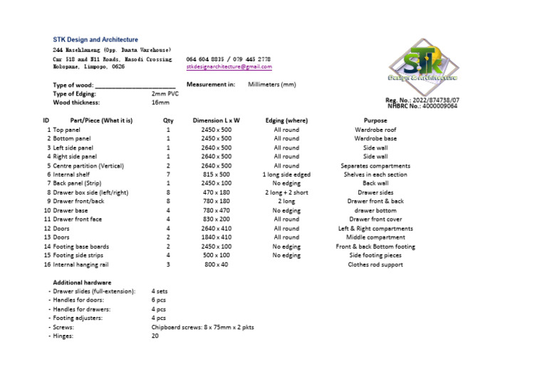 Wardrobe Material Specifications-1 | PDF | Door | Components