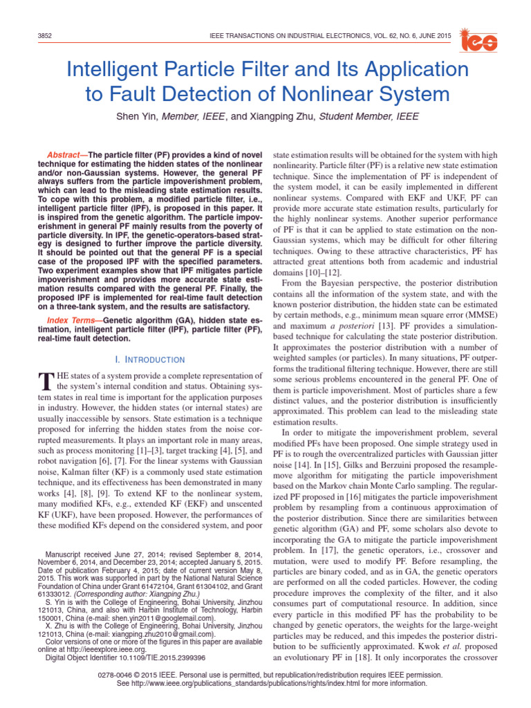 Intelligent Particle Filter for Fault Detection | PDF | Applied ...