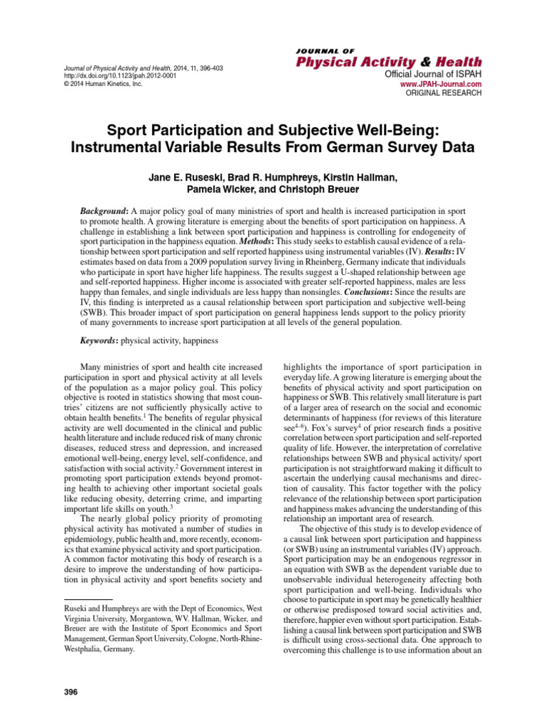 Sport Participation and Happiness Link | PDF | Happiness | Sampling ...