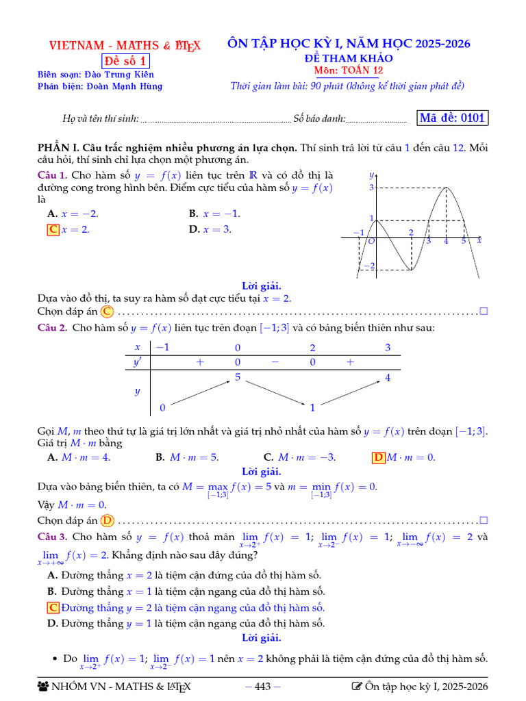 Bo Đề Tham Khảo Ôn Thi HK1 Toán 12 - Math Latex-Giải Chi Tiết | PDF