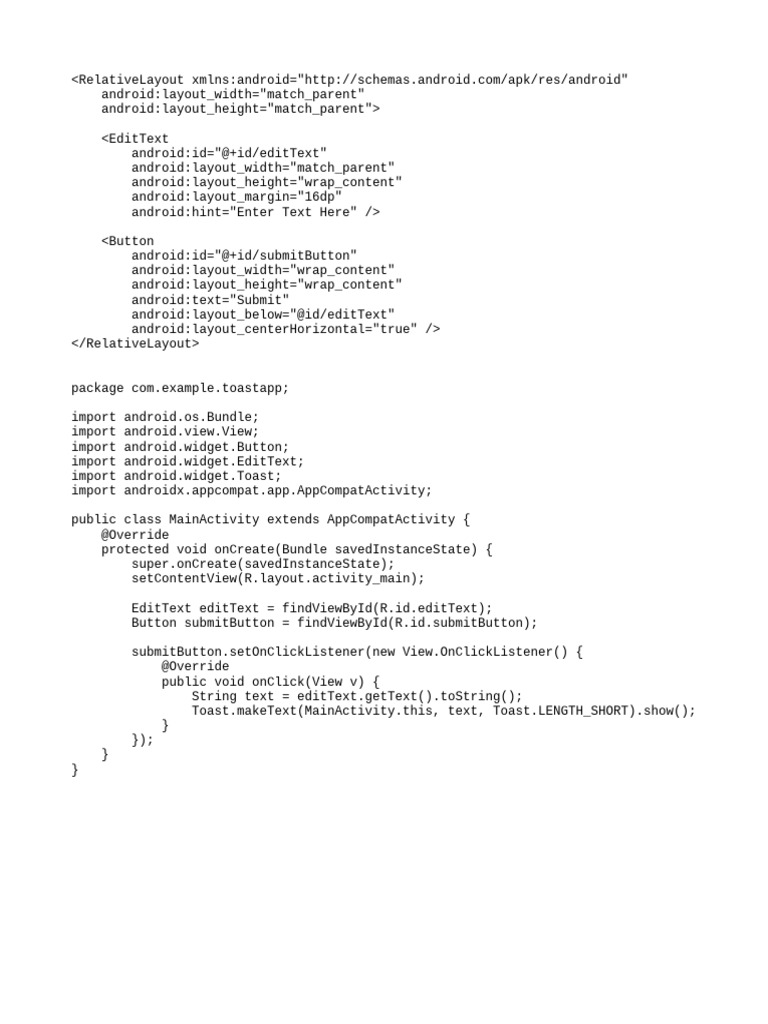 Android Toast Message Example | PDF