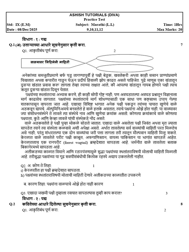 9th Pratice Paper Marathi | PDF