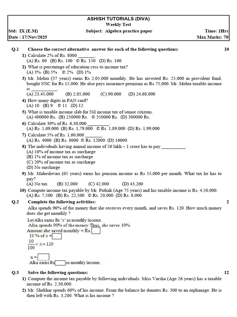 MATH Pratice Paper | PDF | Government Finances | Taxes