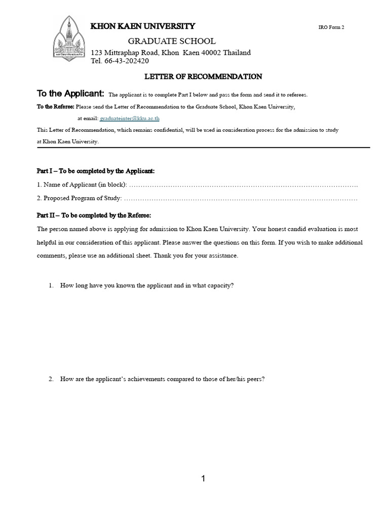 Khon Kaen University Recommendation Form | PDF | Chess Theory | Chess