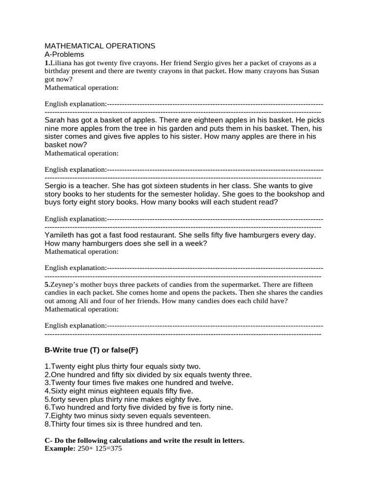 Math Problems and Operations for Kids | PDF | Elementary Geometry ...