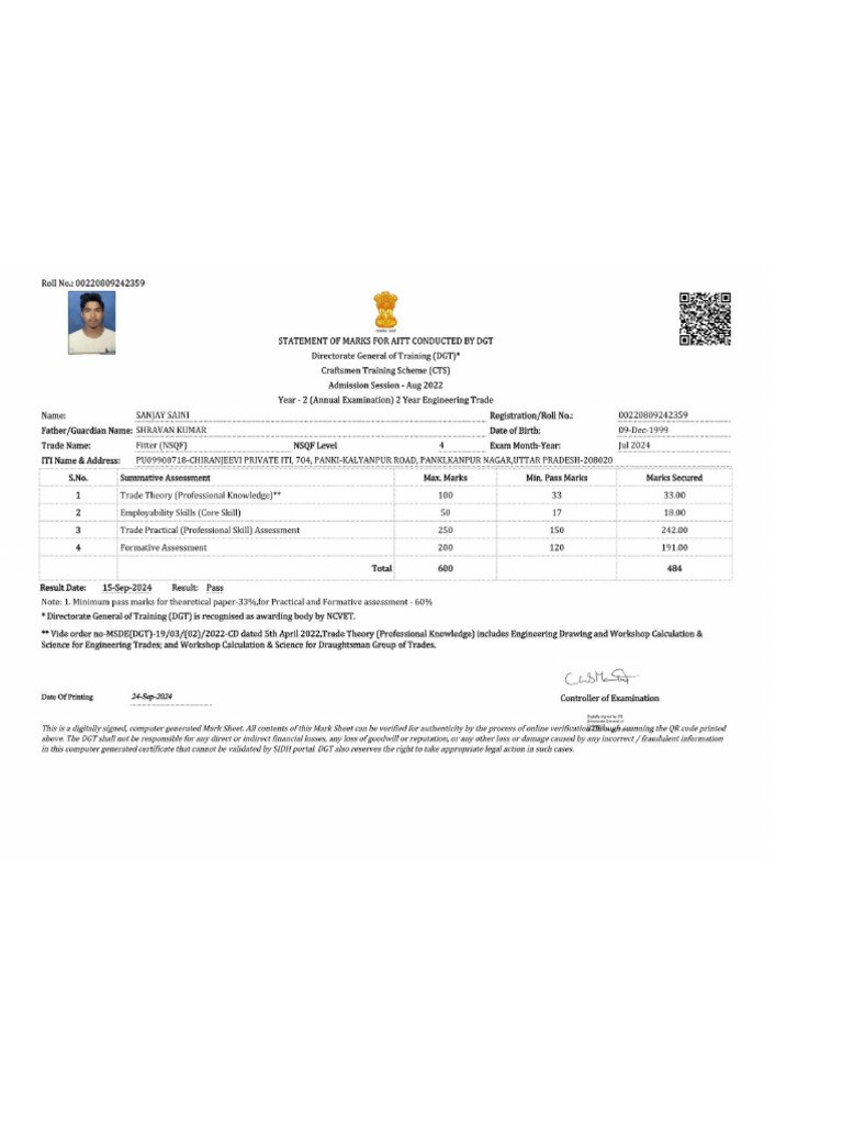 ITI Marksheet | PDF