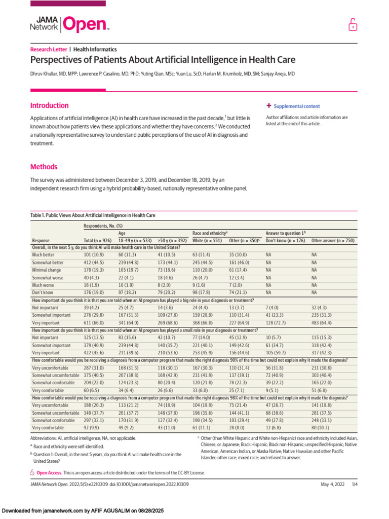 Patient Perspectives on AI in Healthcare | PDF | Race And Ethnicity In ...