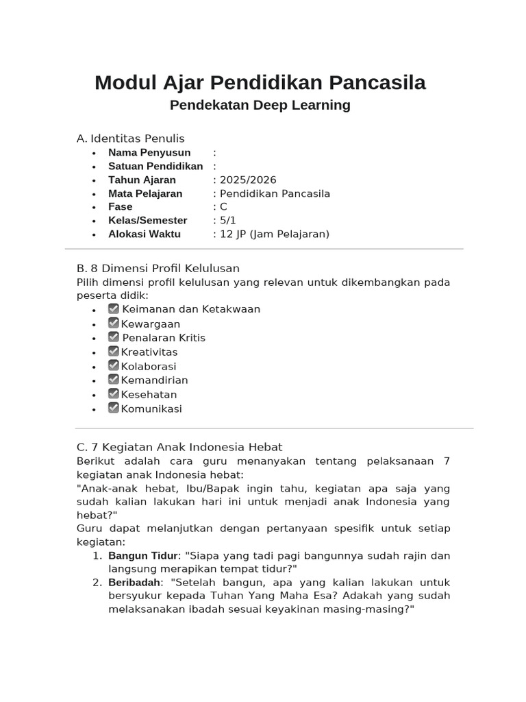 Modul Ajar Pendidikan Pancasila 2025 | PDF