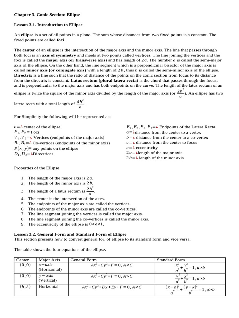 Understanding Ellipses: Properties & Forms | PDF | Ellipse | Perpendicular