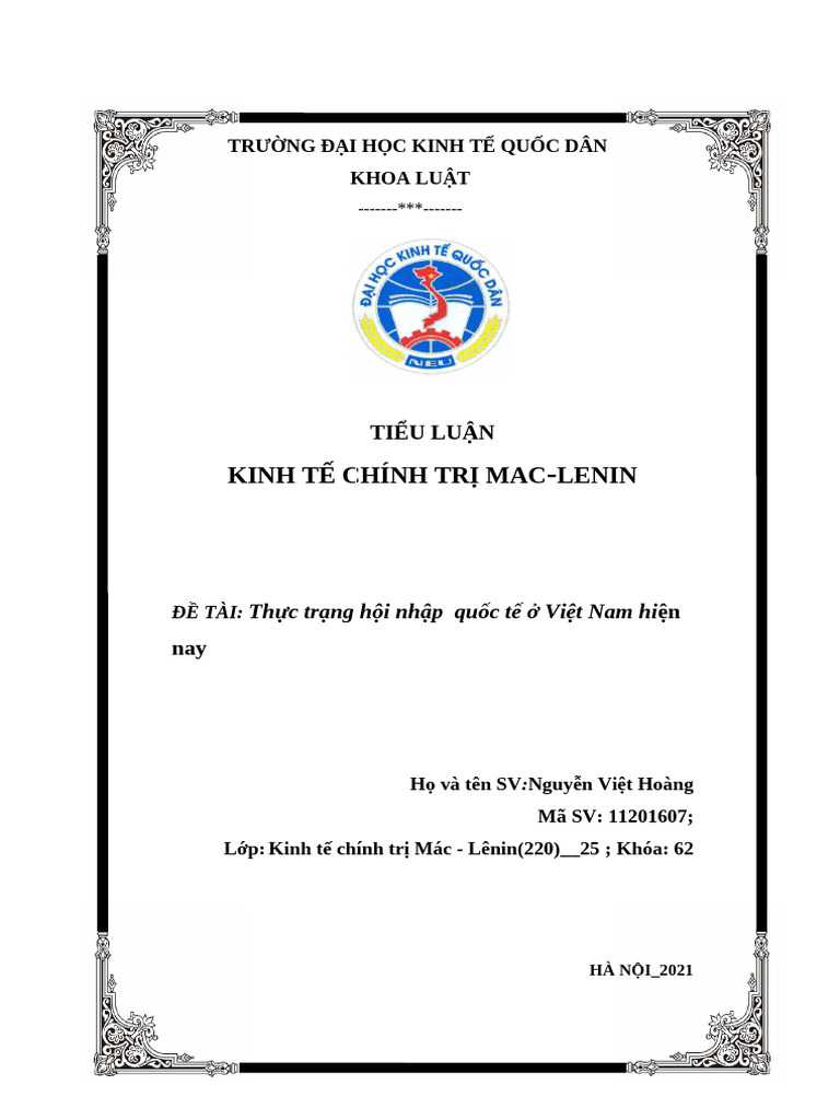 KTCT Mác- Lenin Nguyễn Việt Hoàng 11201607 | PDF