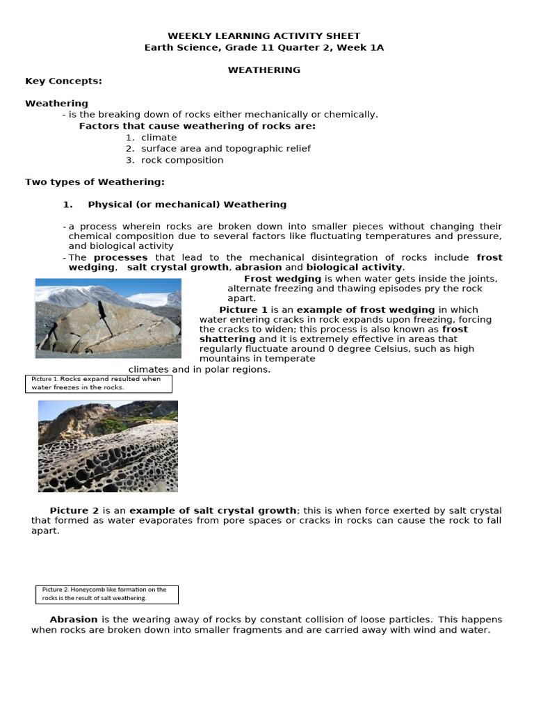 Weathering Processes in Earth Science | PDF | Weathering | Chemical ...