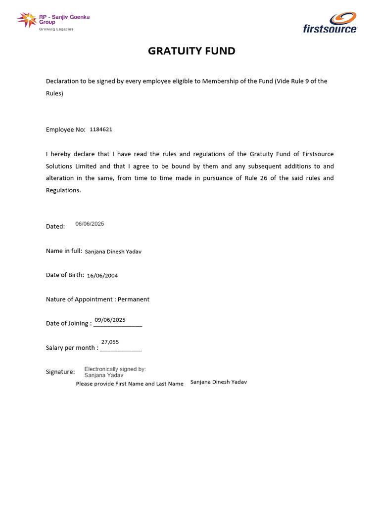 Gratuity Fund Membership Declaration Form | PDF