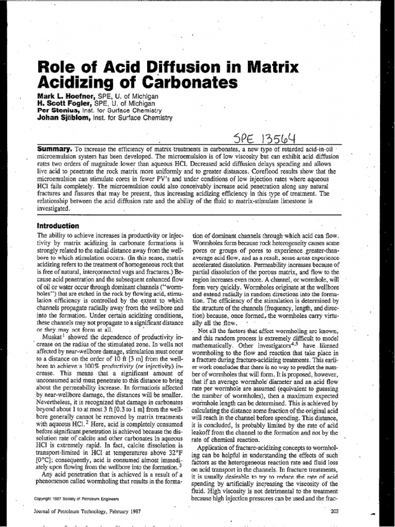 Optimizing Acid Diffusion in Carbonates | PDF | Emulsion | Diffusion