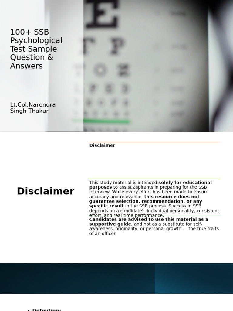 SSB Psychological Test Q&A Guide | PDF | Psychology
