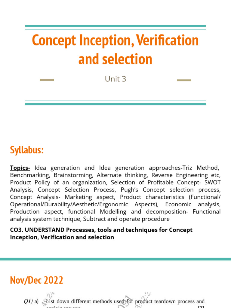 UNIT III Concept Inception, Verification and Selection | PDF ...