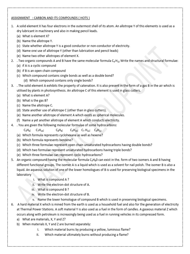 Carbon Compounds Assignment Guide | PDF | Chemical Compounds | Acetic Acid