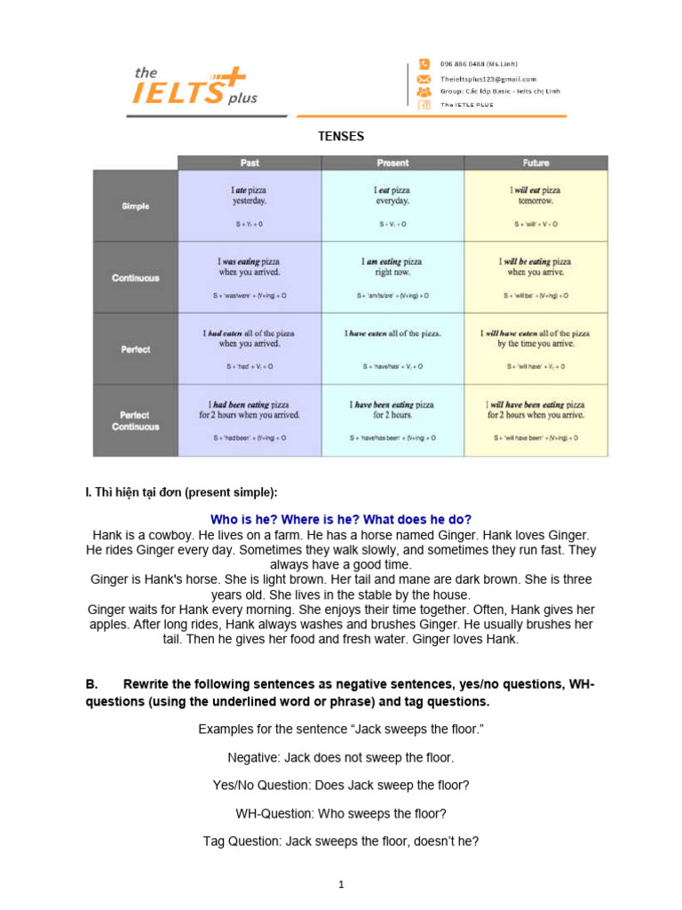 English Tenses: Exercises & Examples | PDF | Syntax | Grammar