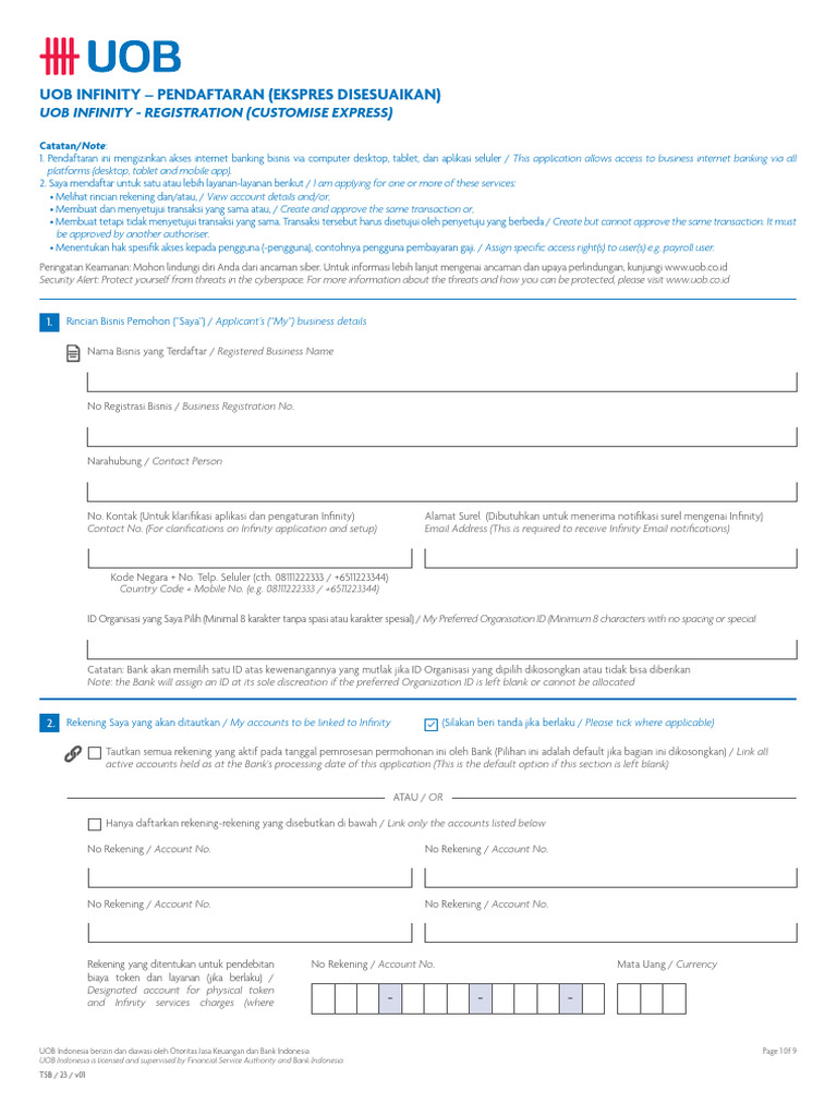Pendaftaran UOB Infinity untuk Bisnis | PDF