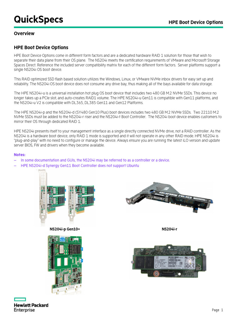 HPE OS Boot Device Options QuickSpecs-a00094638enw | PDF | Solid State ...