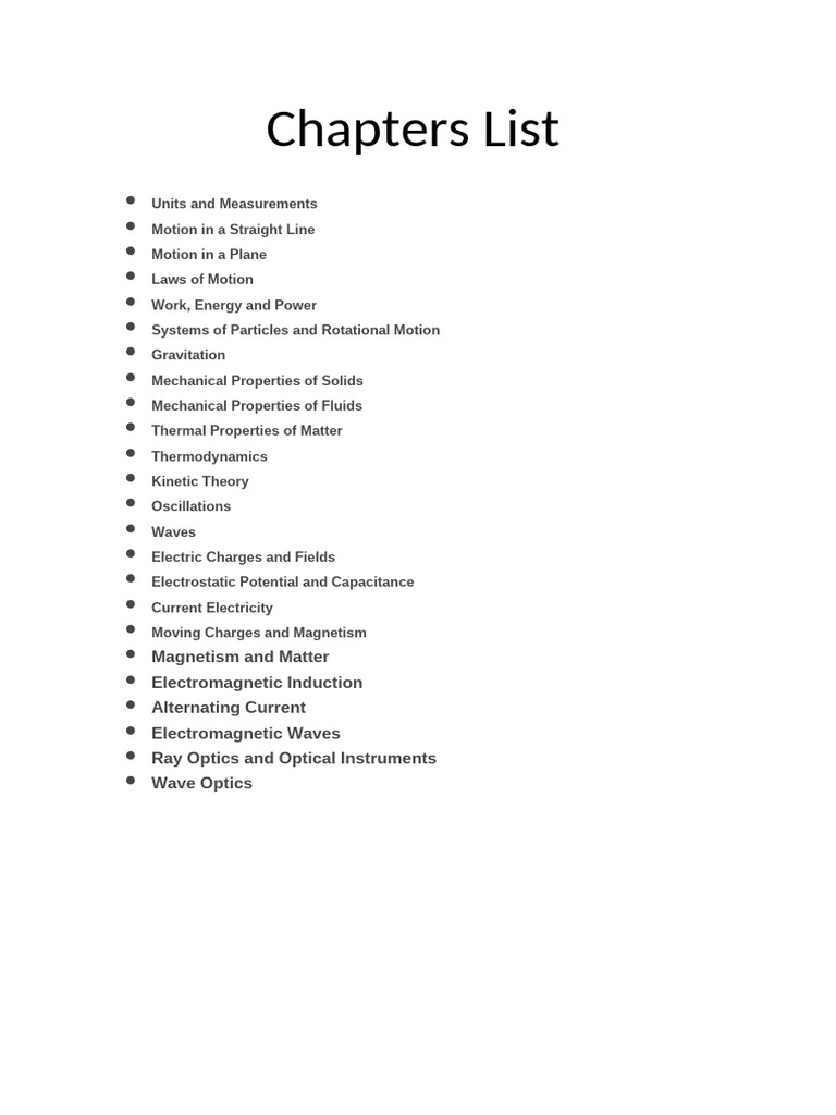 Physics Chapter Overview List | PDF