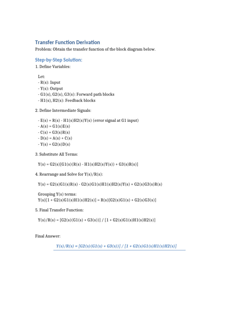 Transfer Function Derivation Steps | PDF