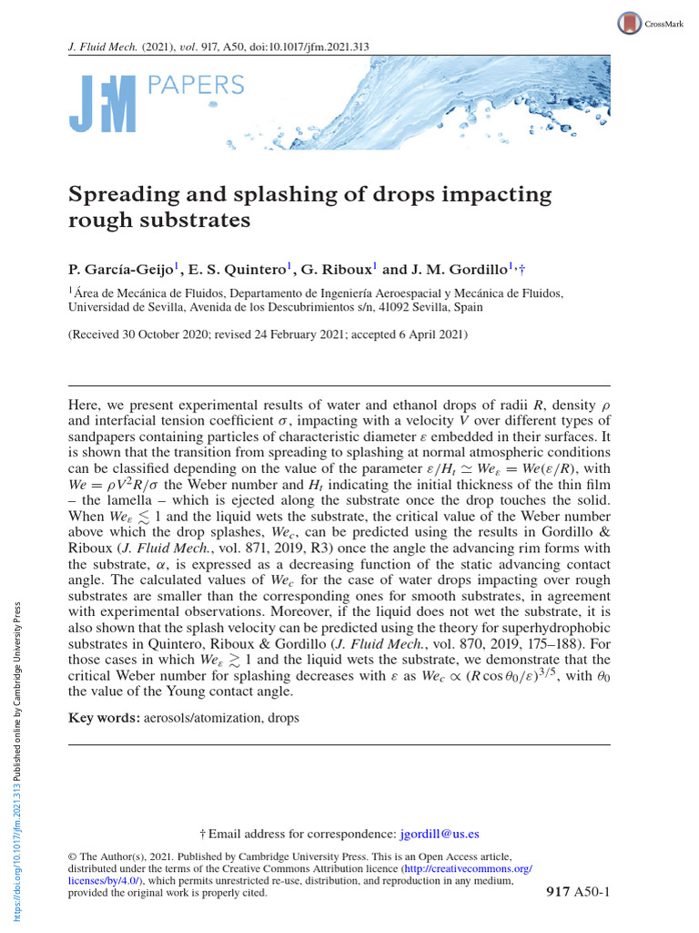 Spreading and Splashing of Drops Impacting Rough Substrates | PDF ...