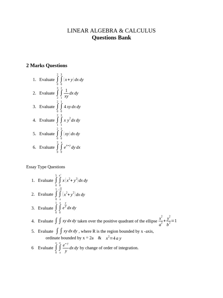 Linear Algebra & Calculus Questions Bank | PDF