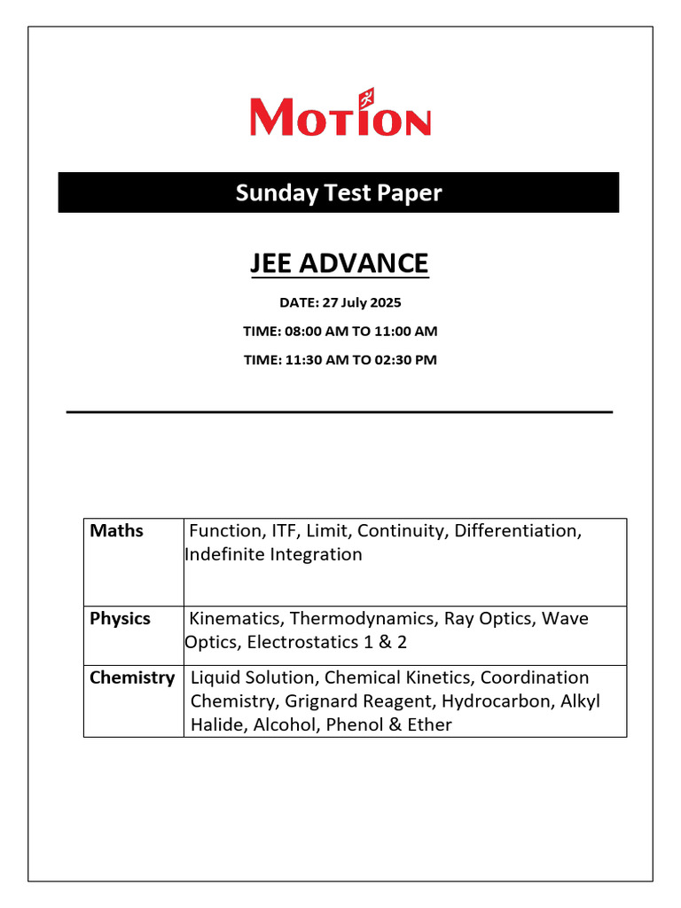 JEE Advance 2025 Test Paper Details | PDF