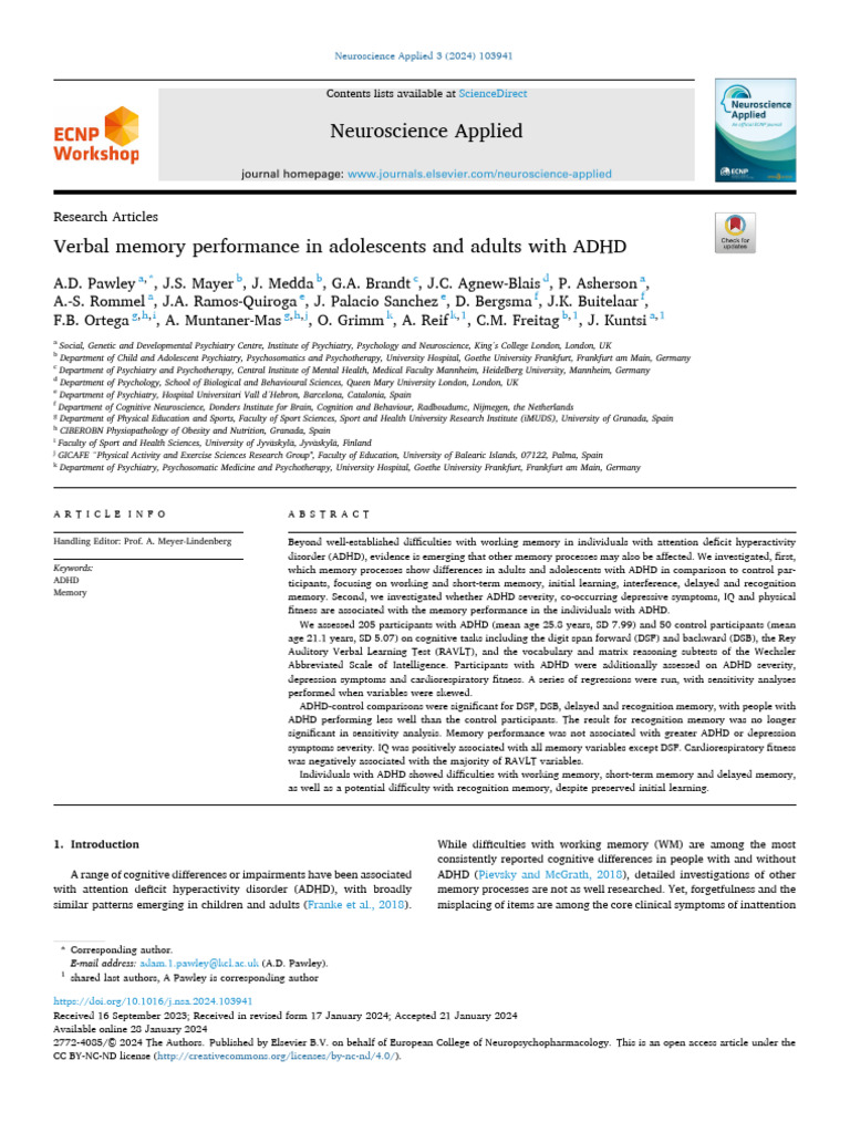 ADHD and Memory Performance Study | PDF | Attention Deficit ...