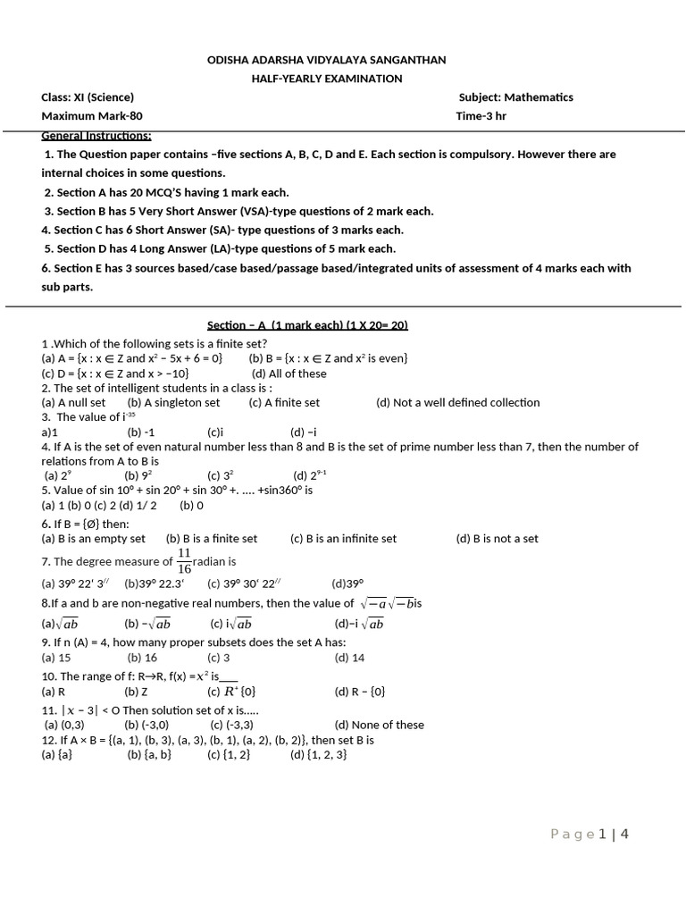 Qp Hy Xi Math Set1 2025 | PDF | Mathematical Concepts | Mathematics