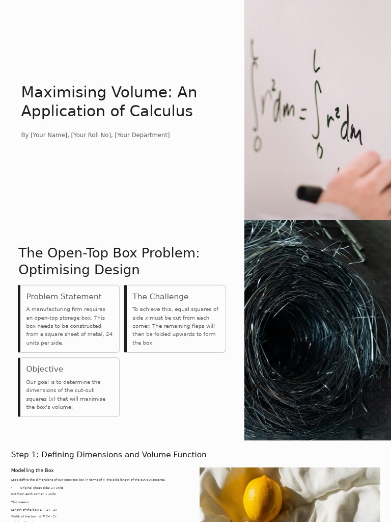 Maximize Volume of Open-Top Box | PDF | Volume | Function (Mathematics)