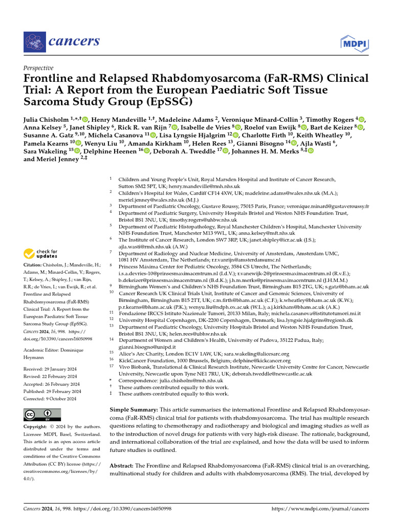 A Report From the European Paediatric Soft Tissue Sarcoma Study Group ...