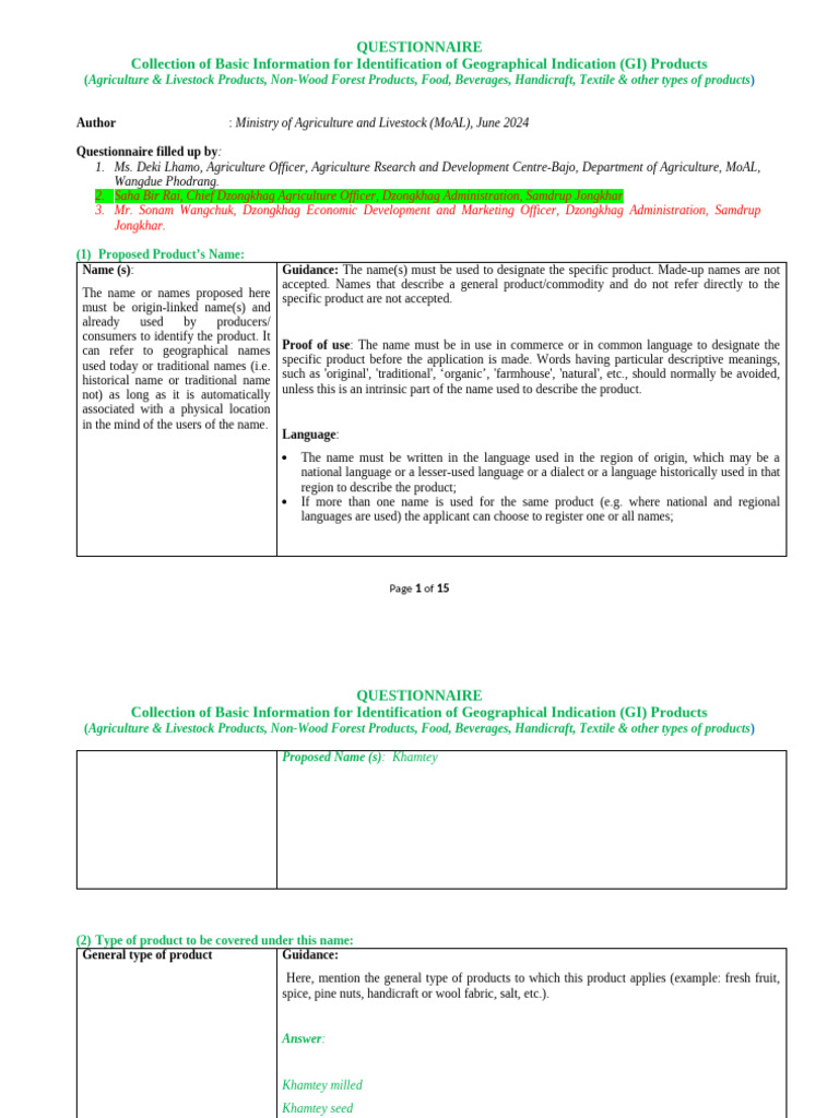 Questionaire - Pgi Products (Khamtey) by Saha SJ | PDF | Agriculture | Rice