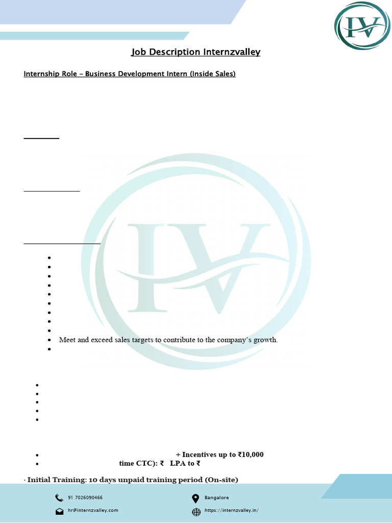 Business Development Internship in Bangalore | PDF
