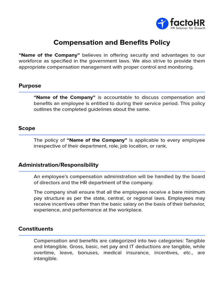 Company Compensation and Benefits Policy | PDF | Employment ...