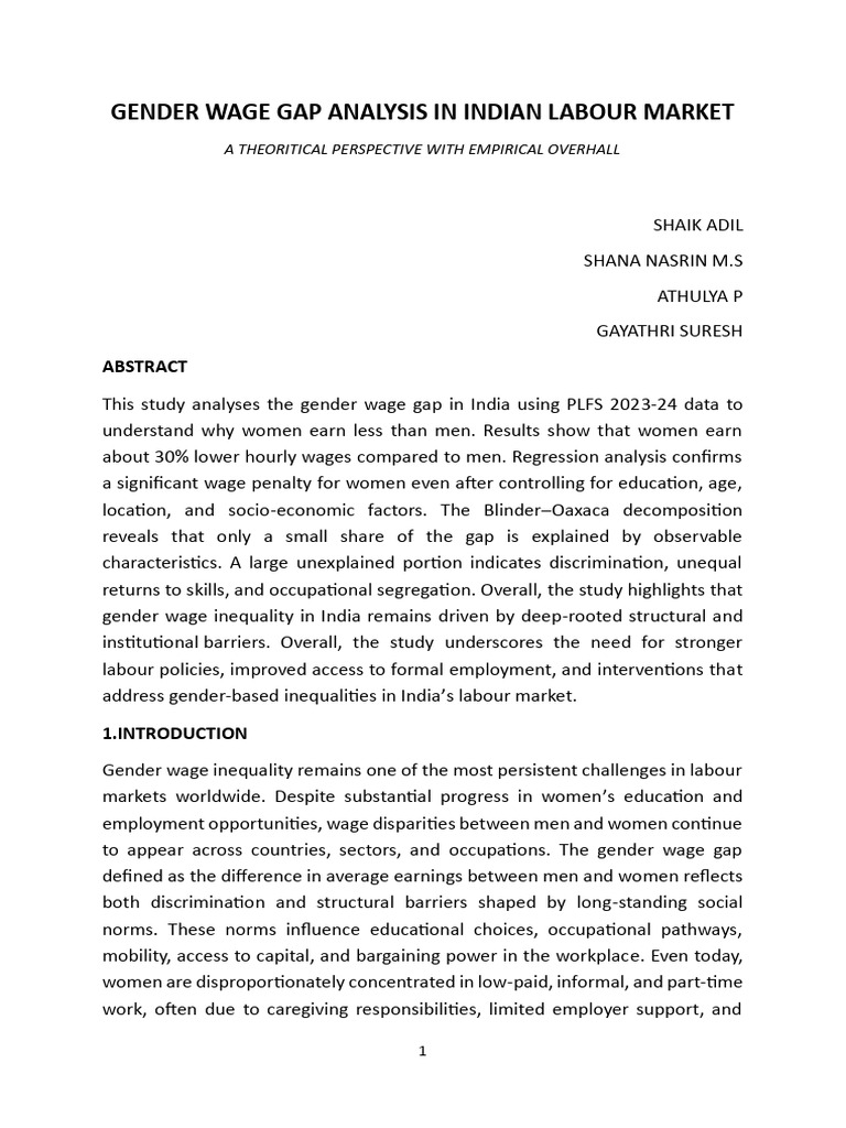 Gender Wage Gap in India's Labour Market | PDF | Labour Economics ...