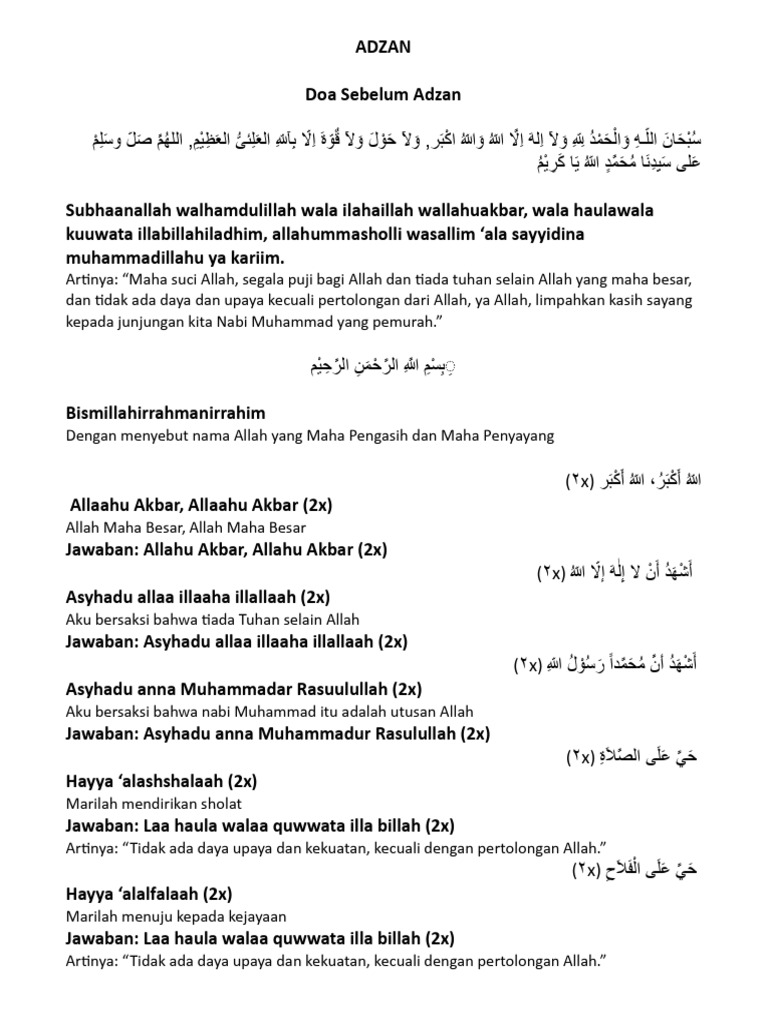 Doa dan Bacaan Adzan Lengkap | PDF
