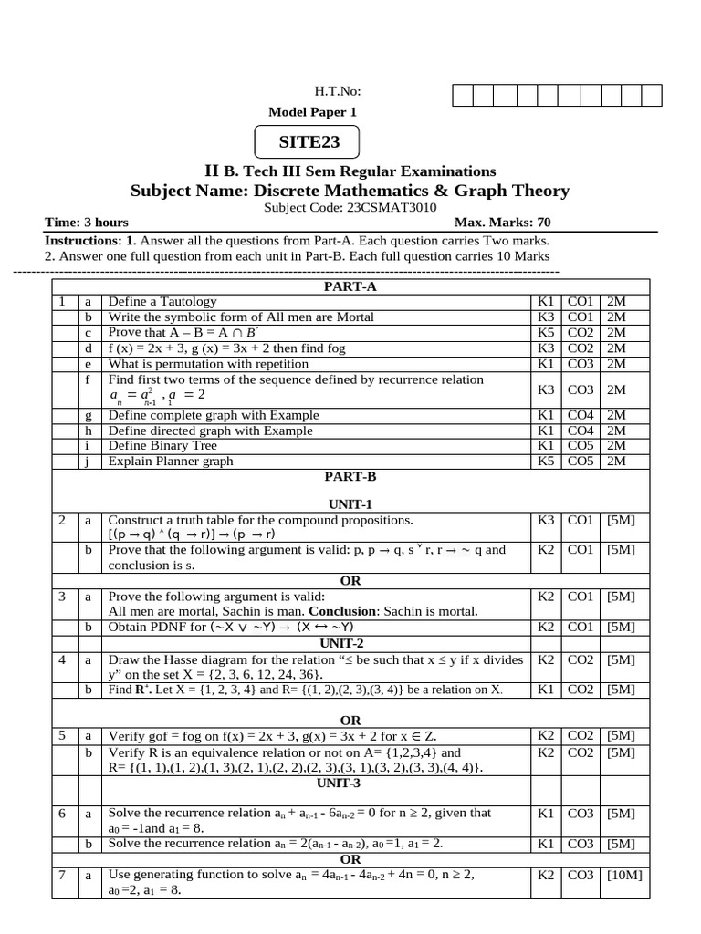 Discrete Mathematics & Graph Theory Exam Papers | PDF | Discrete ...
