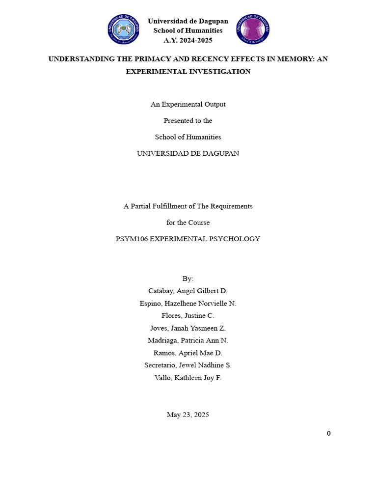 Primacy and Recency Effects in Memory | PDF | Recall (Memory) | Cognition