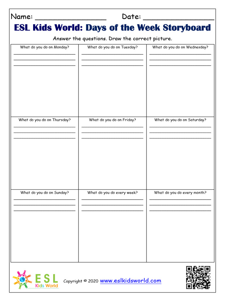 ESL Kids Days of the Week Activity | PDF