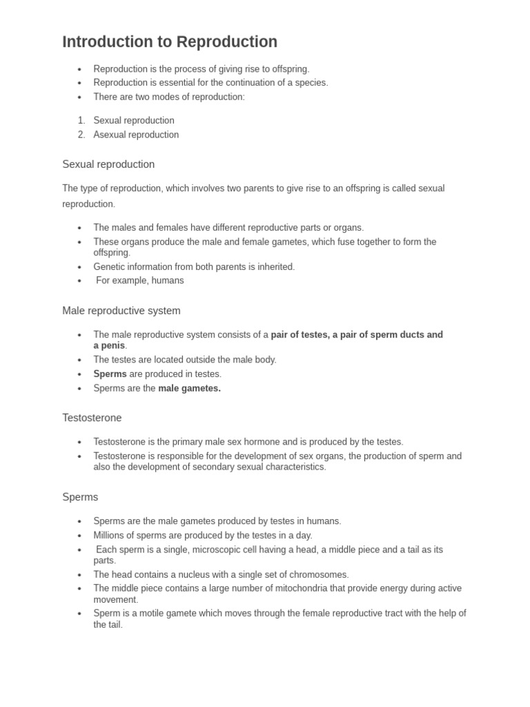 Introduction To Reproduction | PDF | Reproductive System | Sexual ...