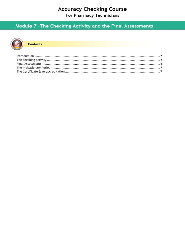 Pharmacy Technicians Accuracy Check Module | PDF | Pharmacy | Medical ...