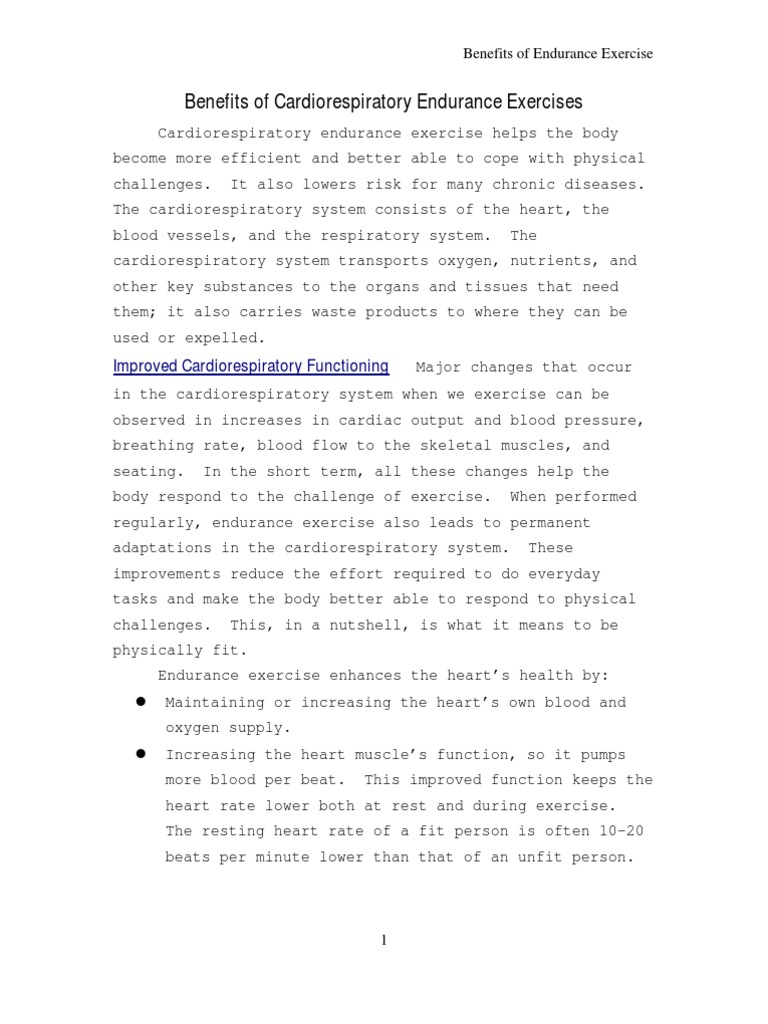 Endurance Exercise Health Benefits | PDF | Physical Exercise | Physical ...