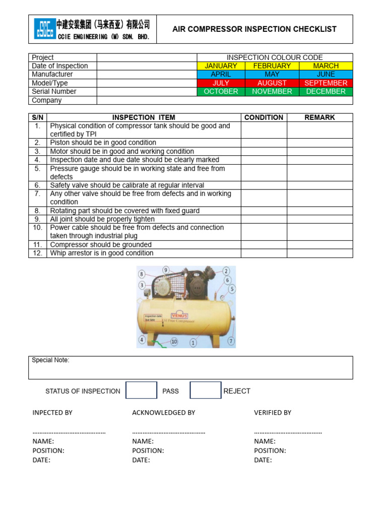 Air Compressor Inspection Checklist | PDF