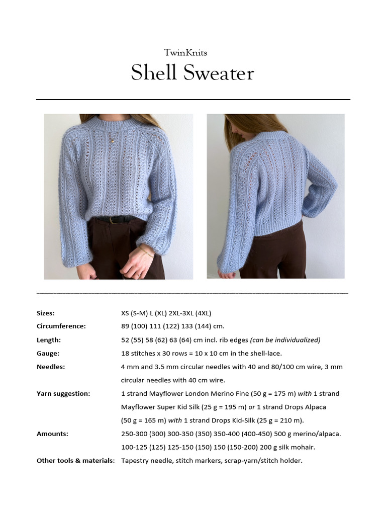 Shell Lace Sweater Knitting Pattern | PDF | Knitting | Knitting Needle