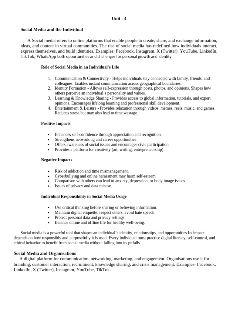Impact of Social Media on Individuals | PDF | Popular Culture & Media ...